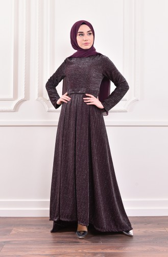 Silvery Belted Evening Dress 9065-01 9065-04 dark Bordeaux 9065-04