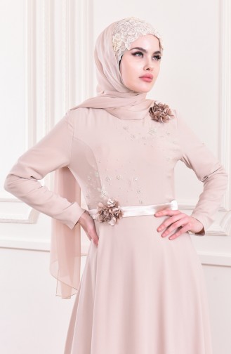 Beige Hijab-Abendkleider 6002-05