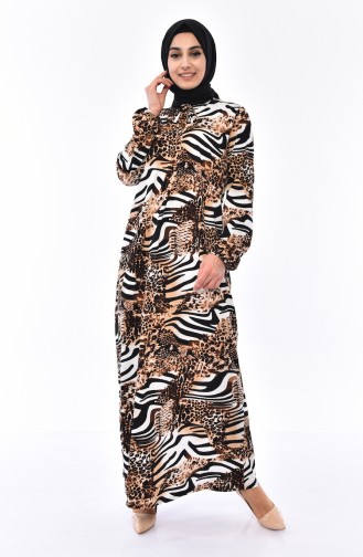 Leopard Pattern A Pleat Dress 9086-01 Brown 9086-01