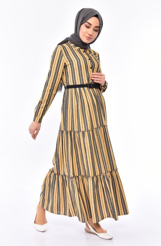 Belted Striped Dress 1931-03 Yellow Black 1931-03