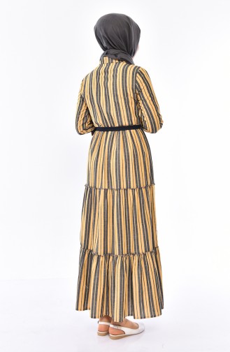 Kemerli Çizgili Elbise 1931-03 Sarı Siyah