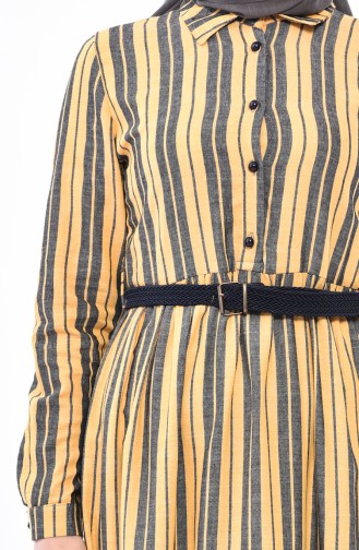 Belted Striped Dress 1931-03 Yellow Black 1931-03