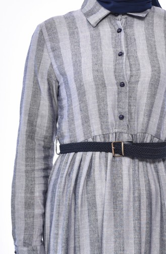 Kemerli Çizgili Elbise 1931A-01 Lacivert