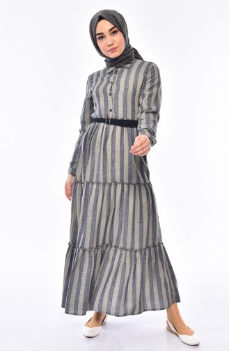 Gestreiftes Kleid mit Gürtel  1931A-02 Khaki 1931A-02