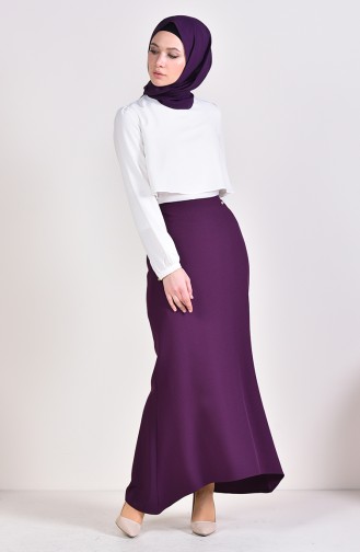 Broş Detaylı Balık Etek 0408-03 Mor