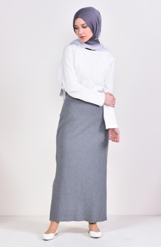Fitted Elastic Skirt 5966-03 Gray 5966-03