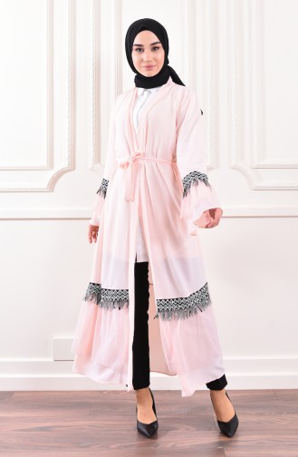 Sequined Detailed Belted Abaya 0575-01 Salmon 0575-01