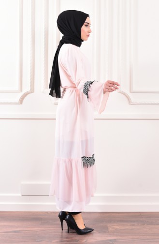 Sequined Detailed Belted Abaya 0575-01 Salmon 0575-01