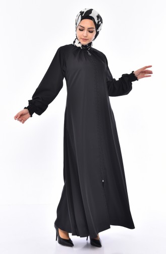 Abaya Perlées a Fermeture 6818-01 Noir 6818-01