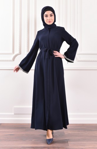 Belted Abaya 7827-04 Navy Blue 7827-04