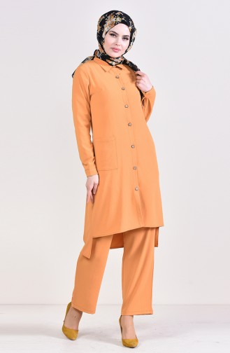 Aerobin Fabric Buttoned Tunic Trousers Double Suit 5117-01 Mustard 5117-01