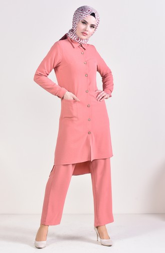 Aerobin Fabric Buttoned Tunic Trousers Double Suit 5117-05 Powder 5117-05
