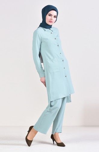 Aerobin Fabric Buttoned Tunic Trousers Double Suit 5117-06 Green 5117-06