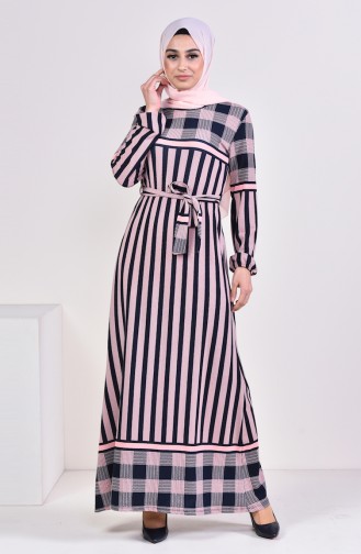 Striped Dress 0312-01 Powder Navy Blue 0312-01