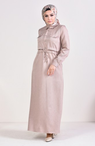Beli Pleated Buttoned Dress 2062-03 Mink 2062-03
