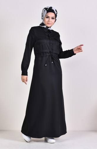 Beli Pleated Buttoned Dress 2062A-01 Black 2062A-01