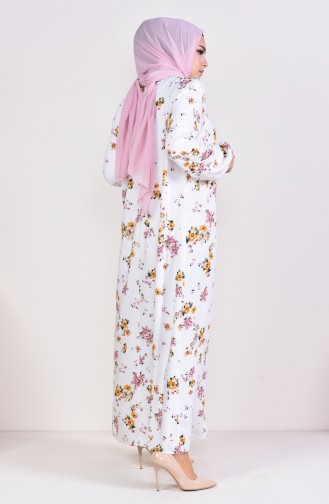 Flower Patterned Dress 9091-01 light Beige 9091-01