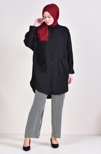 Çizgili Bol Paca Pantolon 2403-01 Siyah Beyaz 2403-01