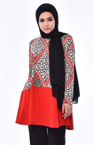 Blouse a Motifs 4587-03 Noir Rouge 4587-03