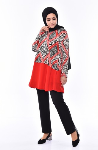 Blouse a Motifs 4587-03 Noir Rouge 4587-03