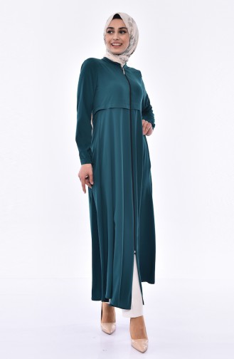 Zippered Crepe Abaya 0006-04 Emerald Green 0006-04