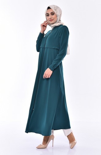 Zippered Crepe Abaya 0006-04 Emerald Green 0006-04