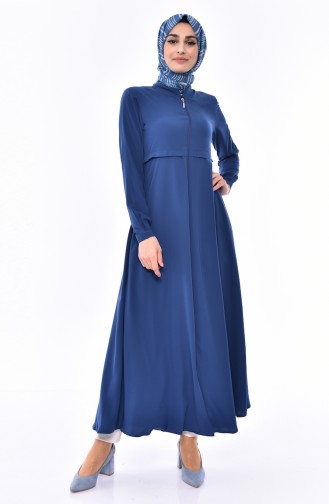 Zippered Crepe Abaya 0006-06 İndigo 0006-06