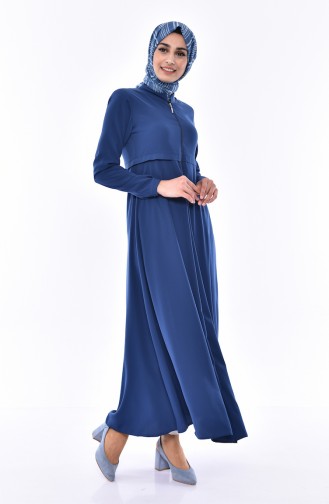 Zippered Crepe Abaya 0006-06 İndigo 0006-06