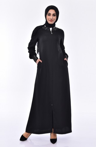 Stone Printed Summer Abaya 6820-01 Black 6820-01