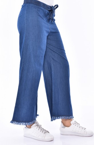 Lastikli Bol Paça Kot Pantolon 0005-02 Lacivert