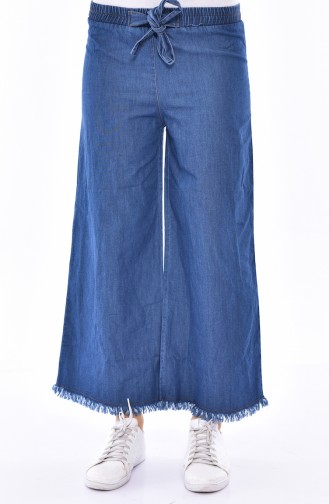 Lastikli Bol Paça Kot Pantolon 0005-02 Lacivert