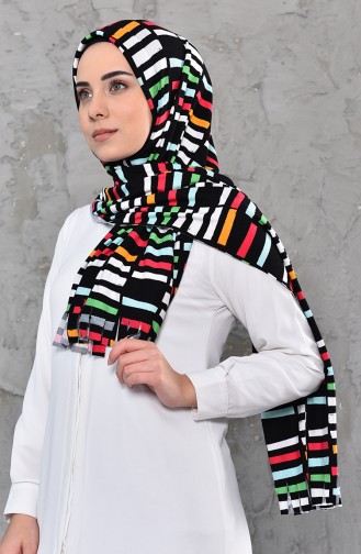 Desenli Pratik Penye Şal 1036-01 Siyah