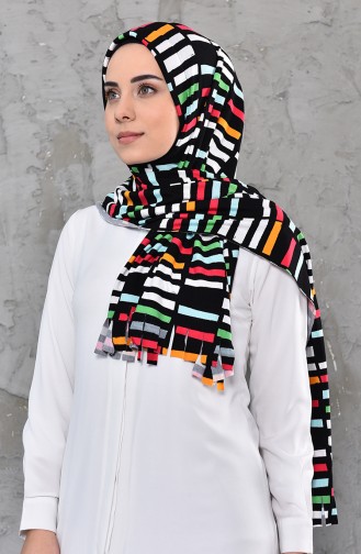 Desenli Pratik Penye Şal 1036-01 Siyah