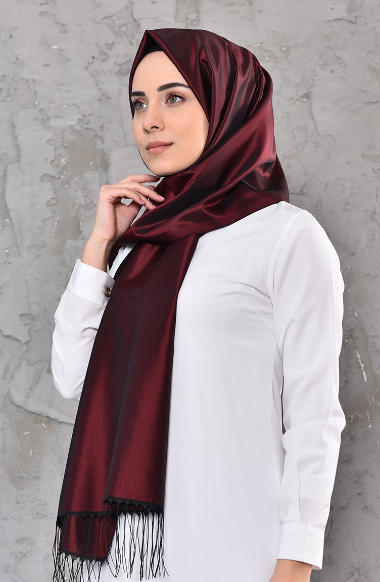 Düz Tafta Şal 95118-43 Koyu Bordo Siyah
