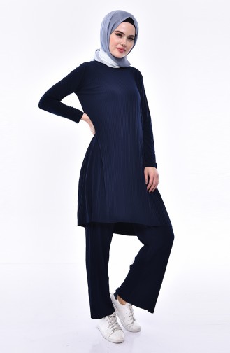 Piliseli Tunik Pantolon İkili Takım 3545-01 Lacivert