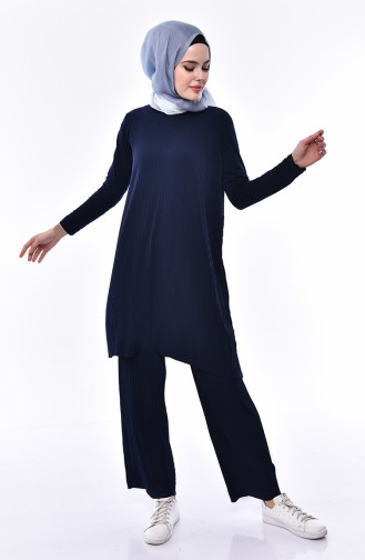 Piliseli Tunik Pantolon İkili Takım 3545-01 Lacivert
