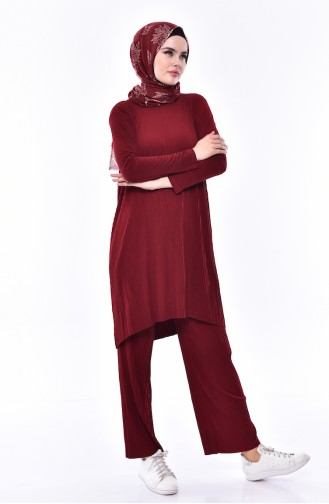 Pleated Tunic Pants Binary Suit 3545-02 Claret Red 3545-02