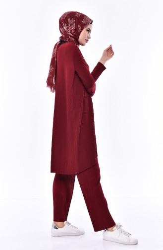 Pleated Tunic Pants Binary Suit 3545-02 Claret Red 3545-02