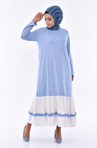 فستان بتفاصيل من الكشكش 4999-02 لون ازرق فاتح 4999-02