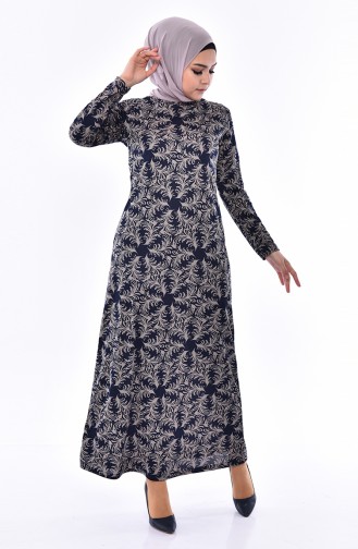 Navy Blue Hijab Dress 8810-01