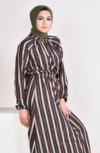 Beli Lastikli Yazlık Elbise 5116B-01 Lacivert Haki