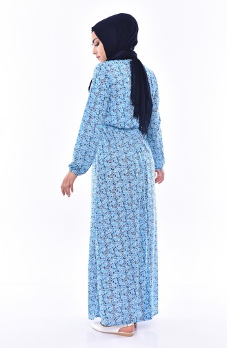 Patterned Waist Elastic Dress 0417F-02 Turquoise 0417F-02