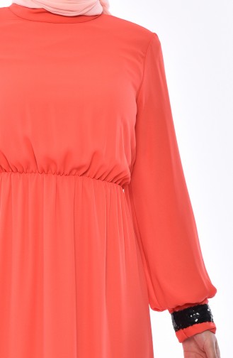 فستان جينز بتفاصيل من الترتر 9082-01 لون مرجاني 9082-01
