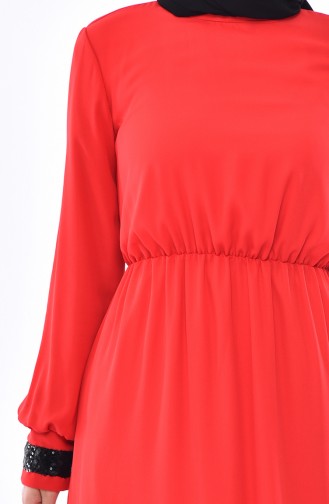 فستان جينز بتفاصيل من الترتر 9082-02 لون خمري 9082-02