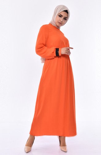 فستان جينز بتفاصيل من الترتر 9082-05 لون مشمشي 9082-05