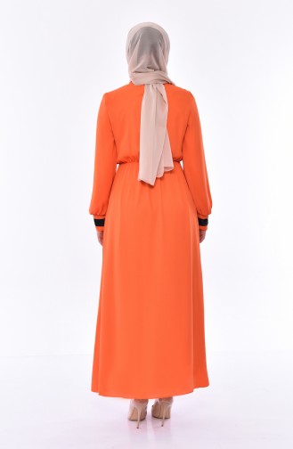فستان جينز بتفاصيل من الترتر 9082-05 لون مشمشي 9082-05