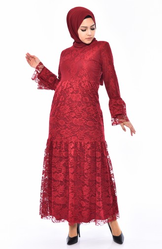 فستان بتصميم مطبع 1026-04 لون خمري 1026-04
