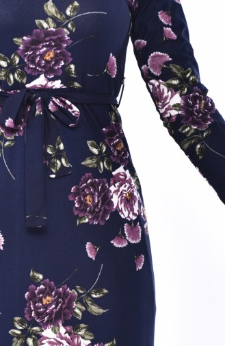 فستان مورّد بتصميم حزام للخصر 4190-01 لون كحلي 4190-01