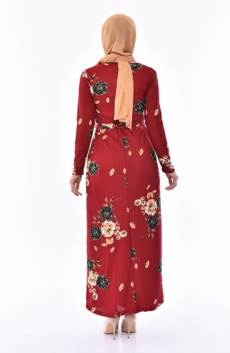 فستان مورّد بتصميم حزام للخصر 4190-02 لون خمري 4190-02