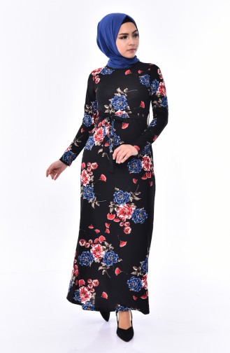 Patterned Belted Dress  4190-03 Black 4190-03